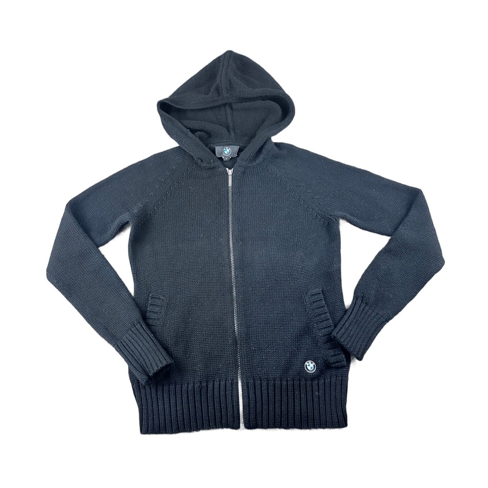 BMW Sweater Men S Black‎ Hooded Full Zip Pockets Knit Automotive Sporty Urban
